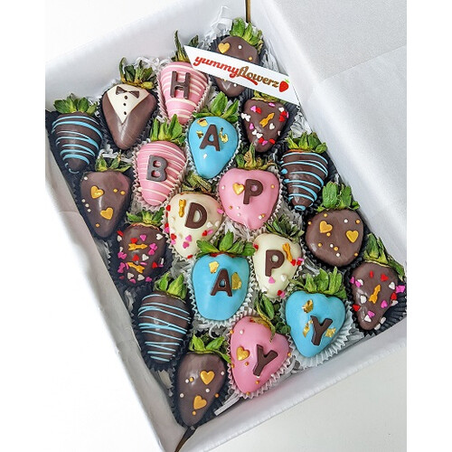20pcs CUPID'S ARROW x LOVE Blue & Pink Design Chocolate Strawberries Gift Box (Custom Wording)